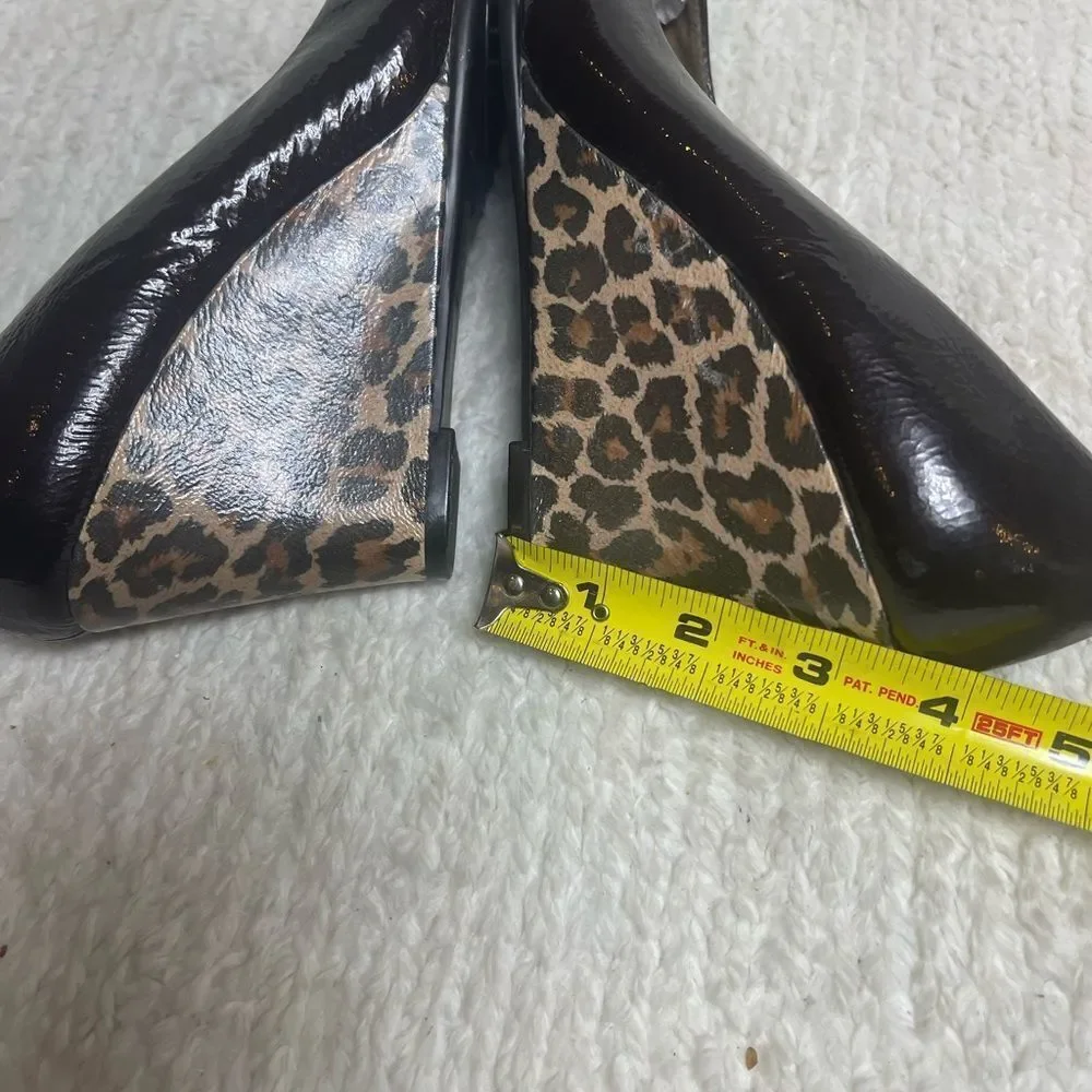 Aerosoles plum tree patent leather dark brown wedge leather print heels SZ8M
